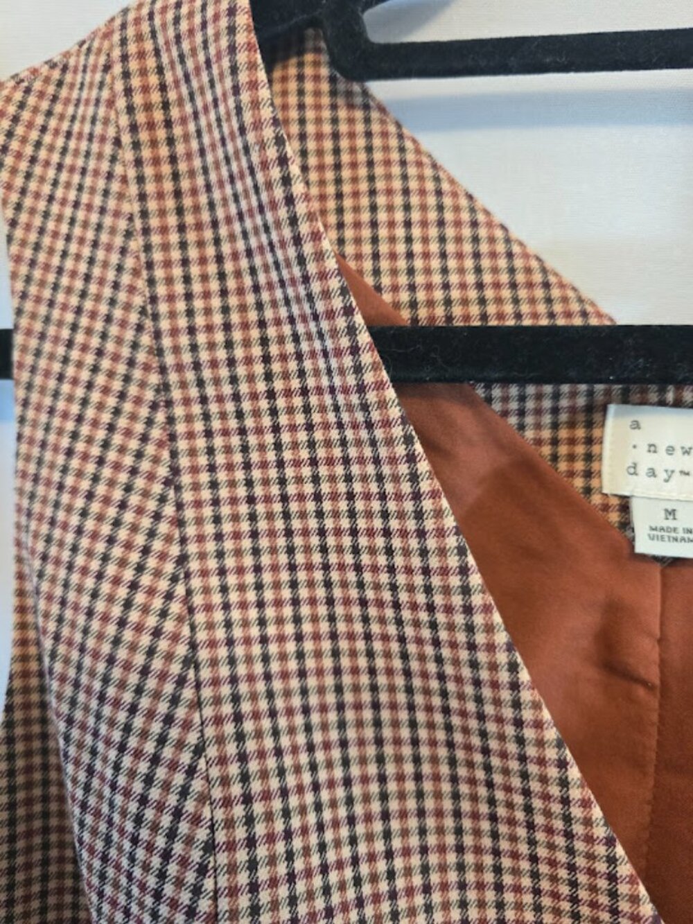 HOUNDSTOOTH WAISTCOAT VEST SIZE MEDIUM LIKE NEW RUST BROWN A NEW DAY - Picture 5 of 9